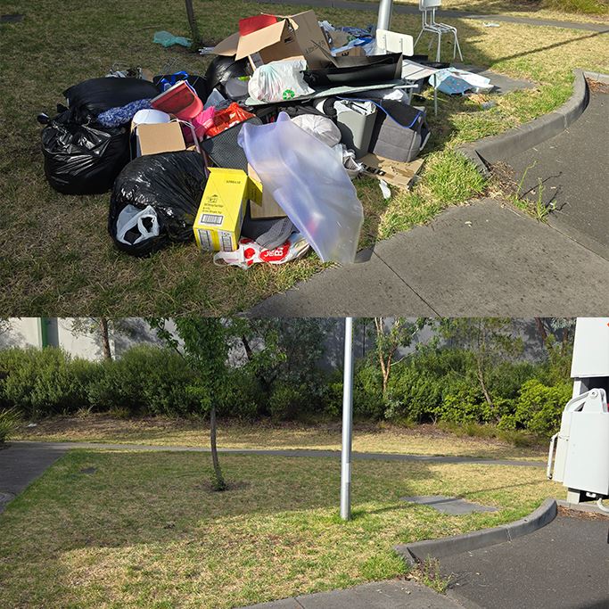 Household furniture and junk piled for rubbish removal in Melbourne